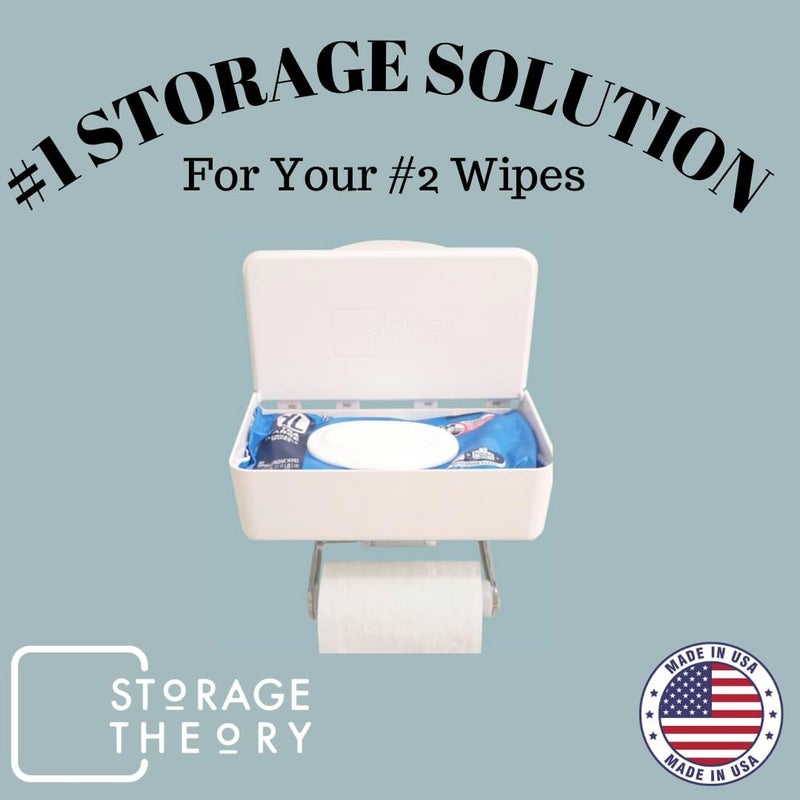 Storage Theory حامل مناديل الحمام مع رف – منظم الحمام وحامل المناديل للحمام – حامل مناديل الأطفال مثبت على الحائط بدون أدوات باللون الأبيض، 1 عبوة - Image 5
